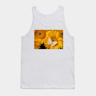 Soft Yellow Butterfly On Sunflower Tank Top